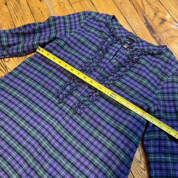 lands end ruffle henley plaid womens small work shirt - Picture 5 of 6